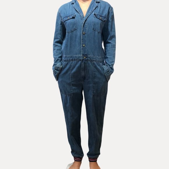 NEON Blonde Cotton Utility Boiler Denim Jumpsuit Size Medium - Picture 2 of 16